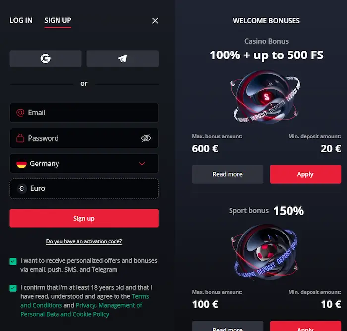 Strada Casino signup